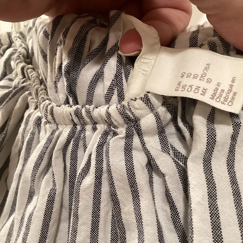 H&M Off the Shoulder Gray and White Striped Jumpsuit